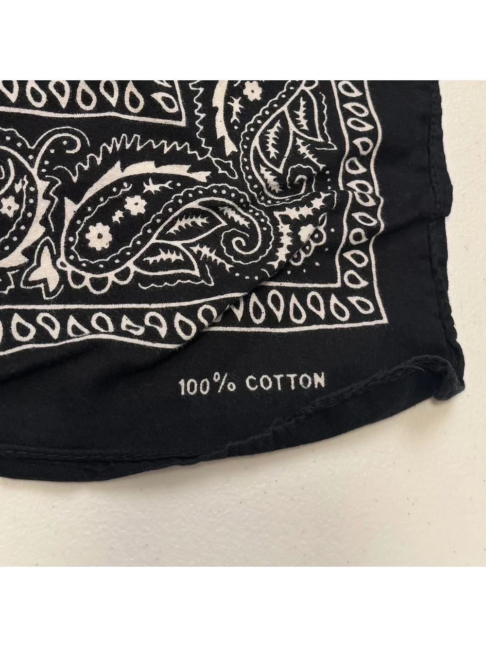 90s Black Paisley Bandana Scarf - 100% Cotton Biker Western Headwrap
